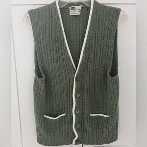 Vintage  Rare Pilgrim Sportswear Olive Green Cable Knit Vest Rockabilly